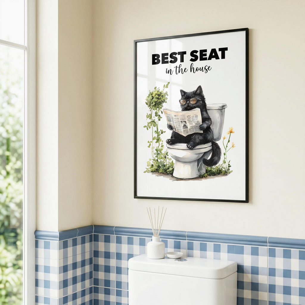Funny Cat Bathroom Print, Best Seat In The House, Funny Bathroom Poster, Above Toilet Decor, Home Decor Gift, Cat Poster A5 A4 A3