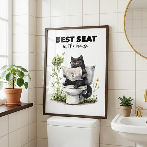 Funny Cat Bathroom Print, Best Seat In The House, Funny Bathroom Poster, Above Toilet Decor, Home Decor Gift, Cat Poster A5 A4 A3