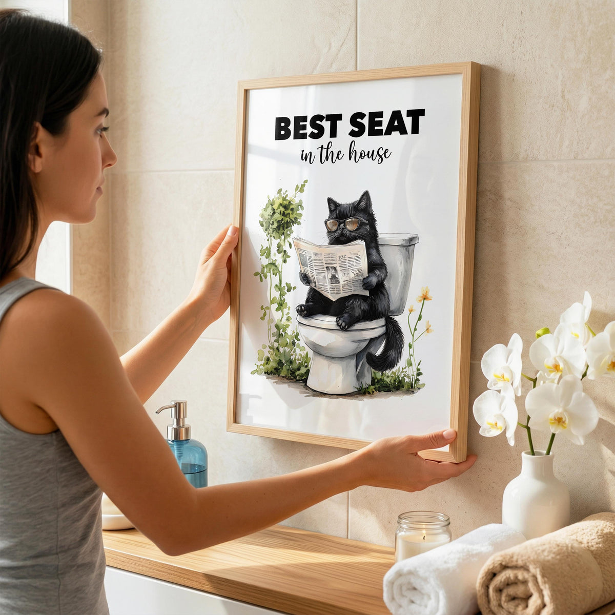 Funny Cat Bathroom Print, Best Seat In The House, Funny Bathroom Poster, Above Toilet Decor, Home Decor Gift, Cat Poster A5 A4 A3