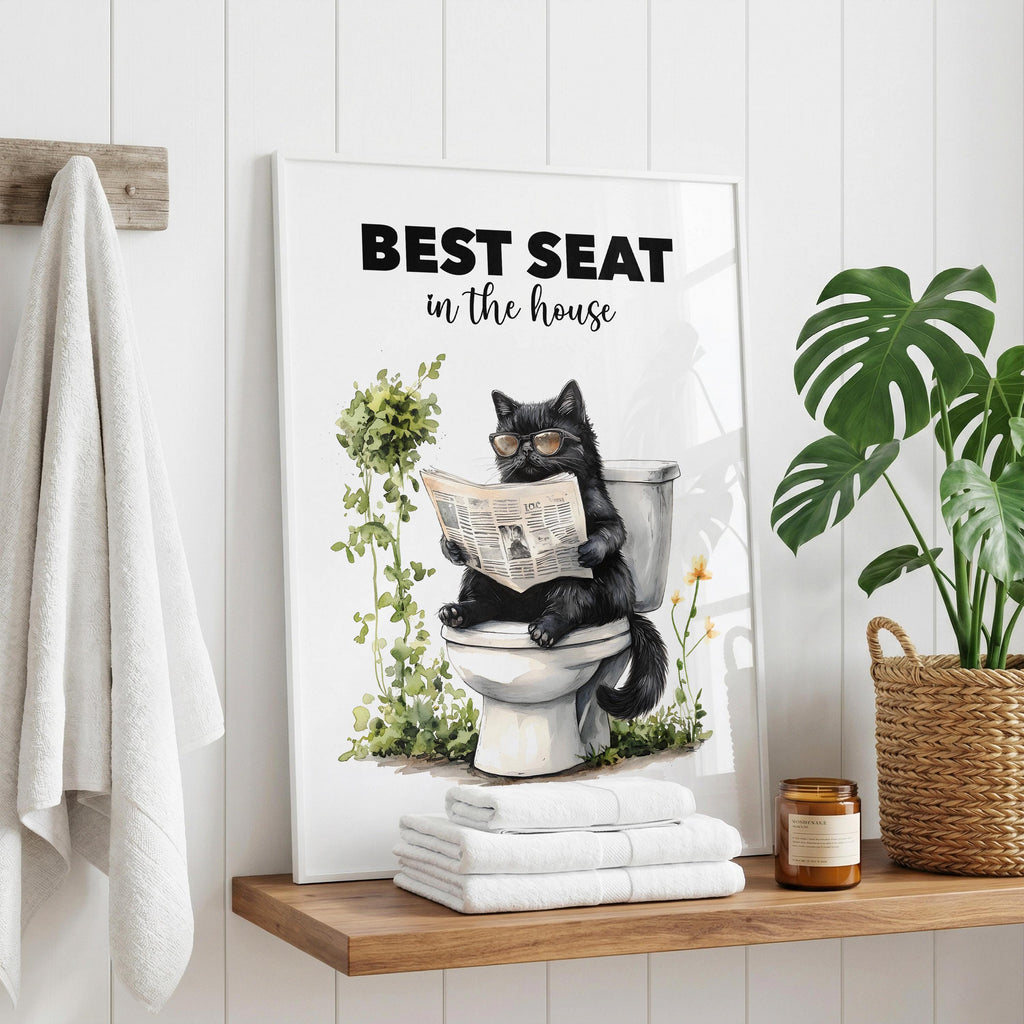 Funny Cat Bathroom Print, Best Seat In The House, Funny Bathroom Poster, Above Toilet Decor, Home Decor Gift, Cat Poster A5 A4 A3