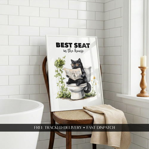 Funny Cat Bathroom Print, Best Seat In The House, Funny Bathroom Poster, Above Toilet Decor, Home Decor Gift, Cat Poster A5 A4 A3
