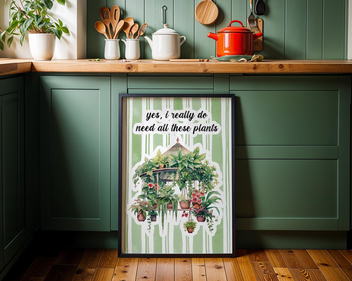 House Plant Print, Plant Lover Wall Decor, Plant Decor For Shelves, Funny Kitchen Wall Prints, House Plant Present, Gardening Gift For Her