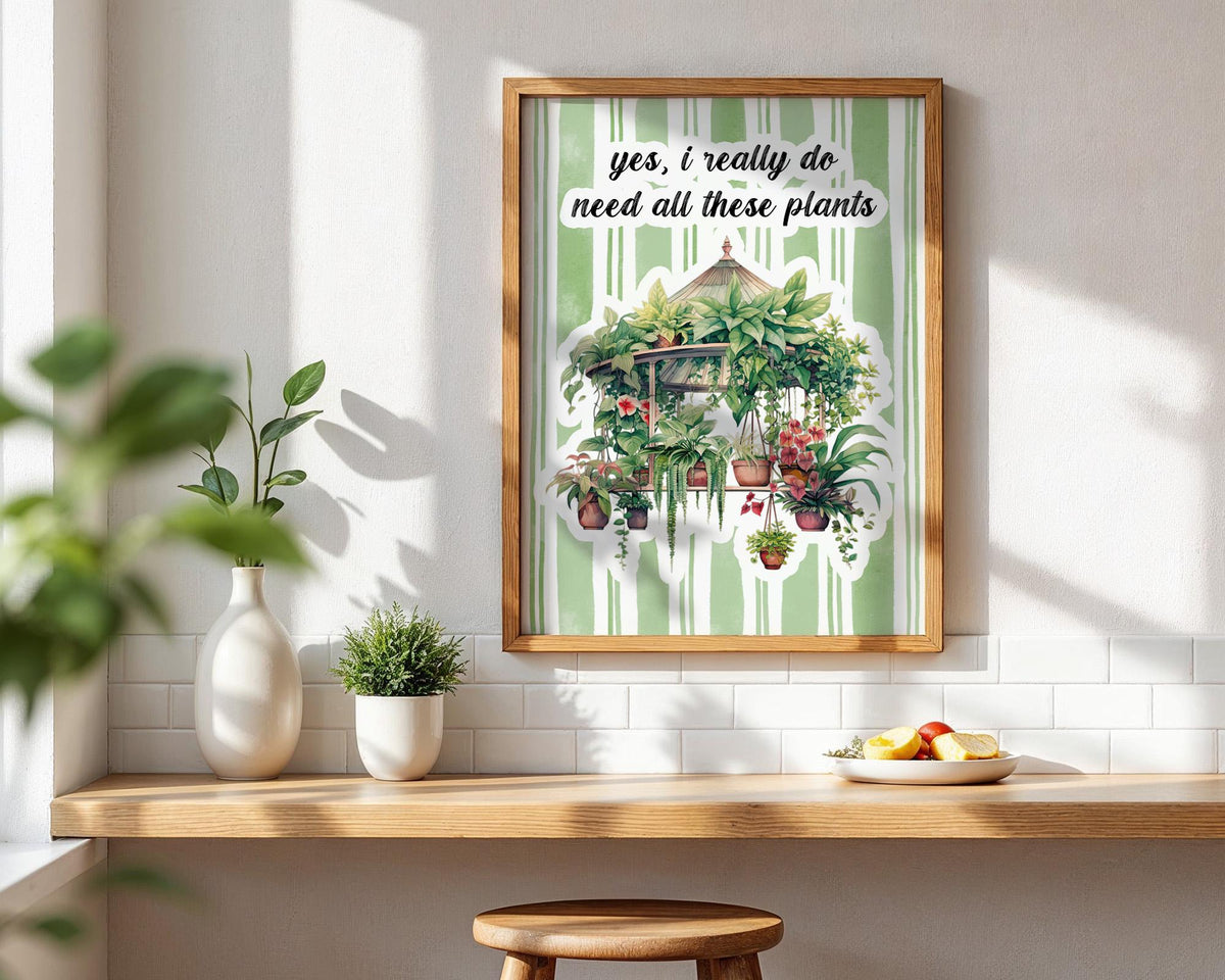 House Plant Print, Plant Lover Wall Decor, Plant Decor For Shelves, Funny Kitchen Wall Prints, House Plant Present, Gardening Gift For Her