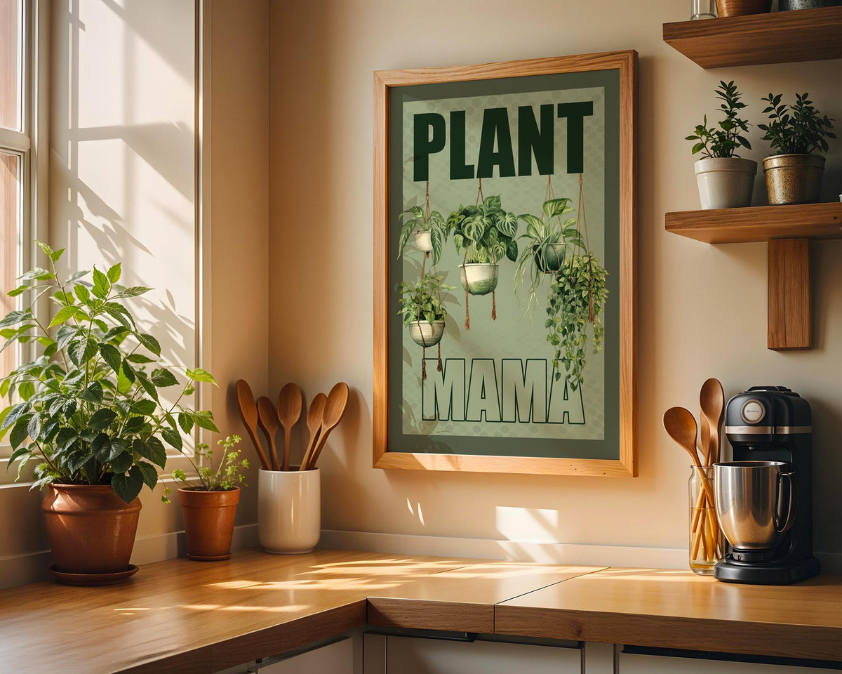 Plant Mama Print: Watercolour Plants, Kitchen Gallery Wall Art, Gardening Poster, Gift For A Plant Loving Mum, Green Fingers Gift