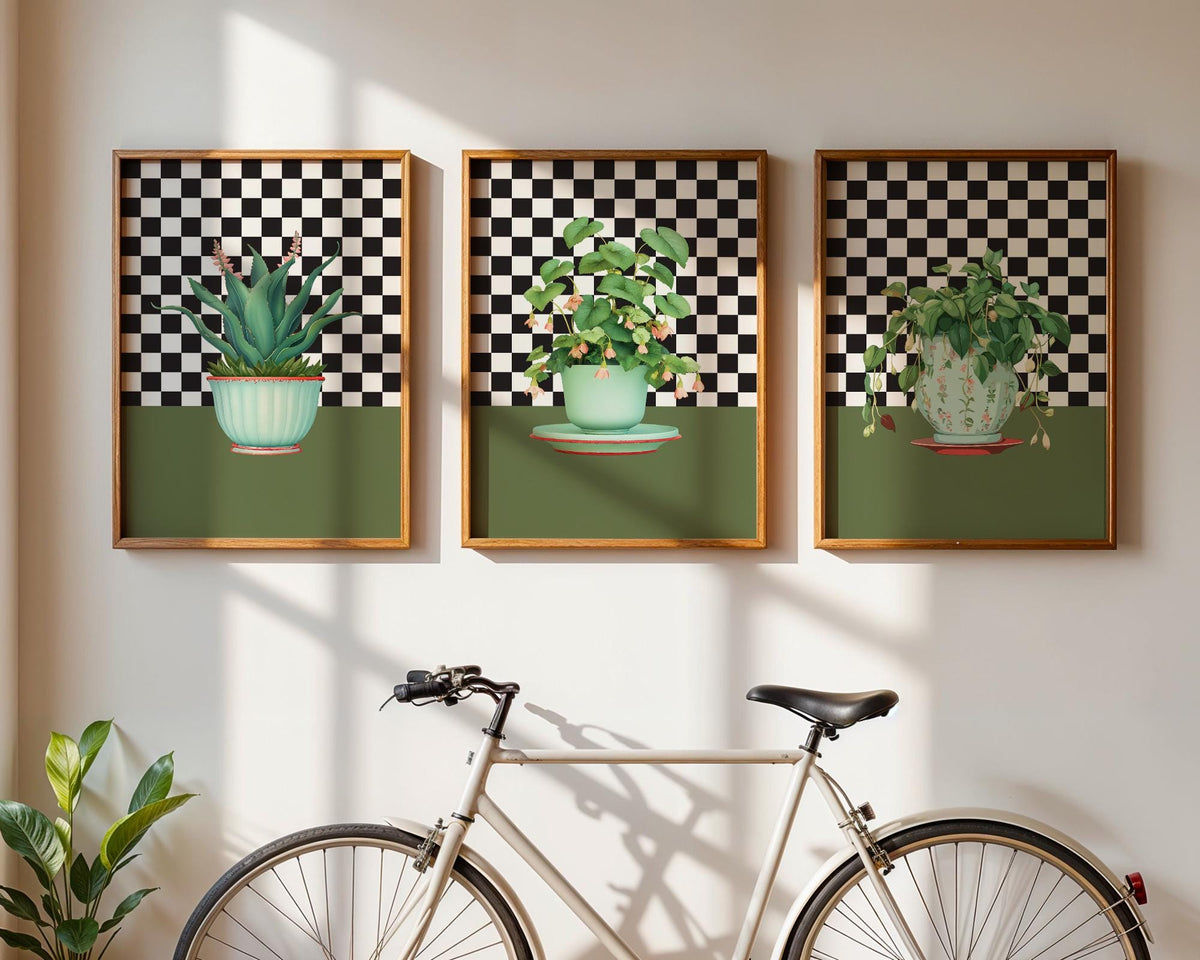 House Plant Wall Art Print Bundle, Set of 3 Botanical Prints, Green Boho Maximalist Plant Wall Decor Poster, Gift for Plant Collector