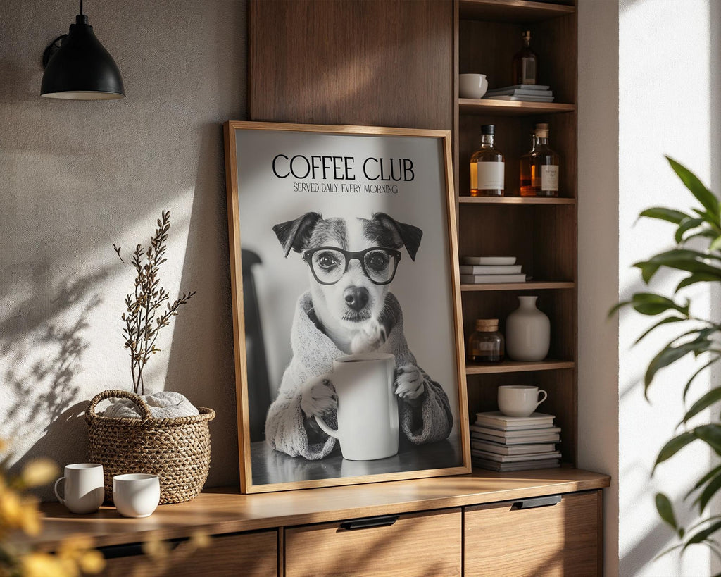 Jack Russell Print, Pet Owner Gifts, Funny Dog Wall Art, Coffee Drinking Dog, Dog Mum Gift, Jack Russell Wall Art A4 A5