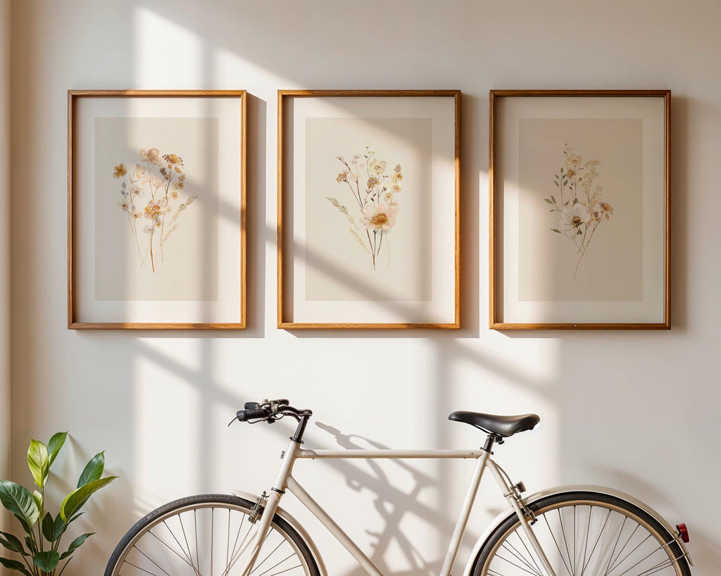 Neutral Wall Art Set of 3 Botanical Prints, Boho Floral Wall Art Bundle, Neutral Wall Decor with Flower Art in Terracotta Tones, Home Decor