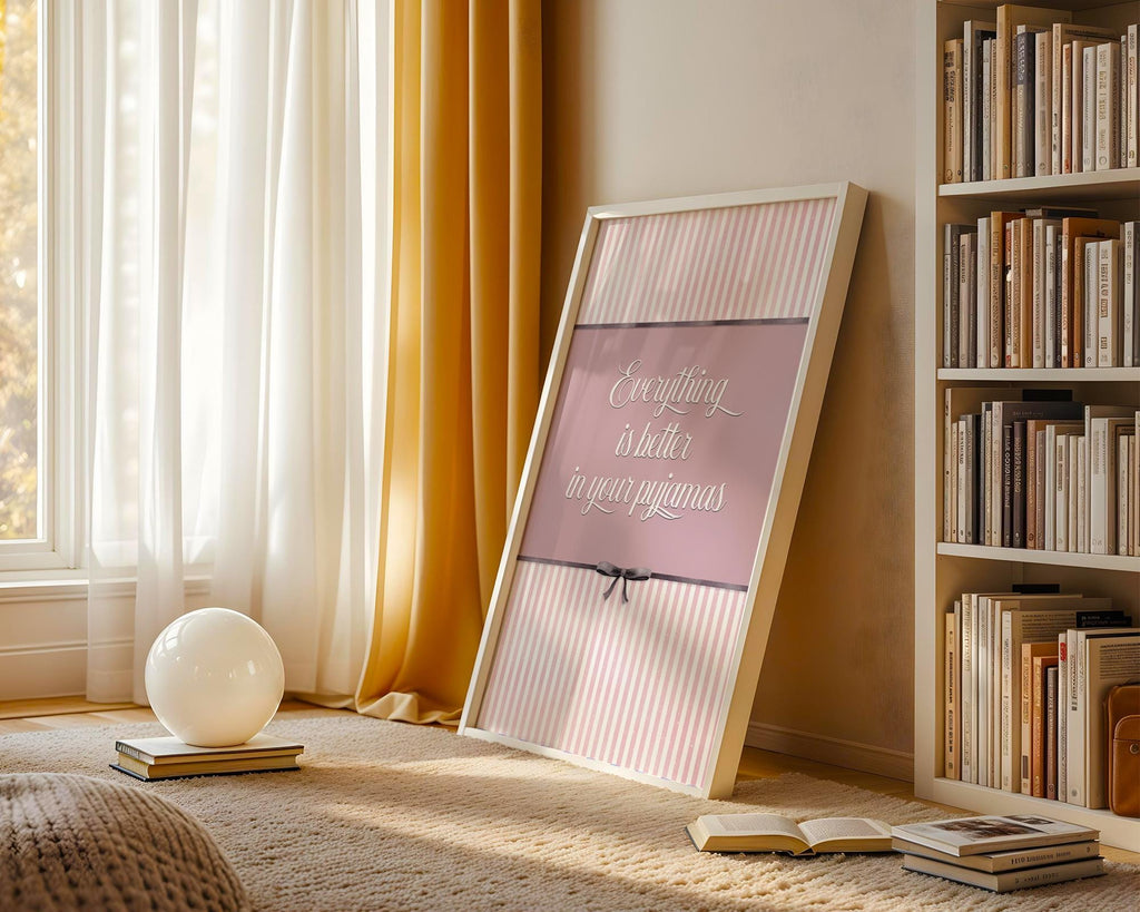 Pyjama print, preppy girls print, bed art, wall art girls print, bedroom poster, bedroom decor, coquette bedroom art print cute pink decor