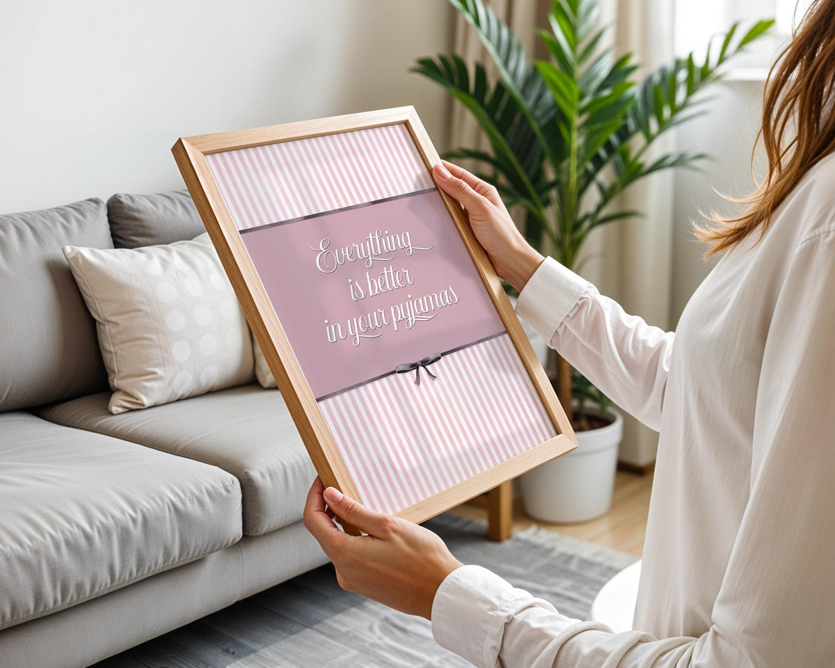 Pyjama print, preppy girls print, bed art, wall art girls print, bedroom poster, bedroom decor, coquette bedroom art print cute pink decor