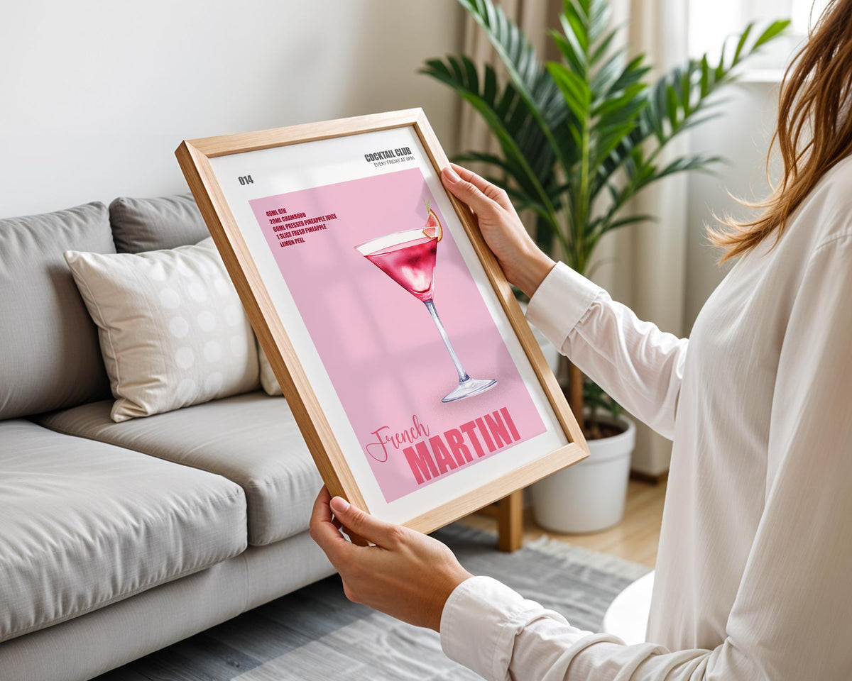 French Martini Cocktail Art, Martini Cocktail Poster, Bar Cart Decor Funky, Home Bar Cocktail Print, Cocktail Prints for Kitchen