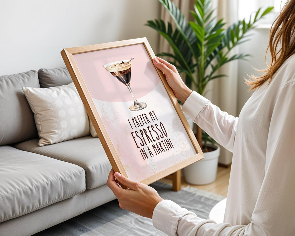 Espresso Martini Print, Funny Cocktail Prints, Pink and Gold Decor, Fun Cocktail Print, Pink Wall Art Quote, Martini Poster Printed