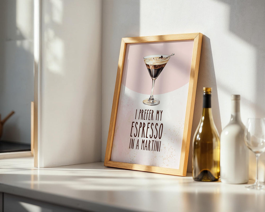 Espresso Martini Print, Funny Cocktail Prints, Pink and Gold Decor, Fun Cocktail Print, Pink Wall Art Quote, Martini Poster Printed