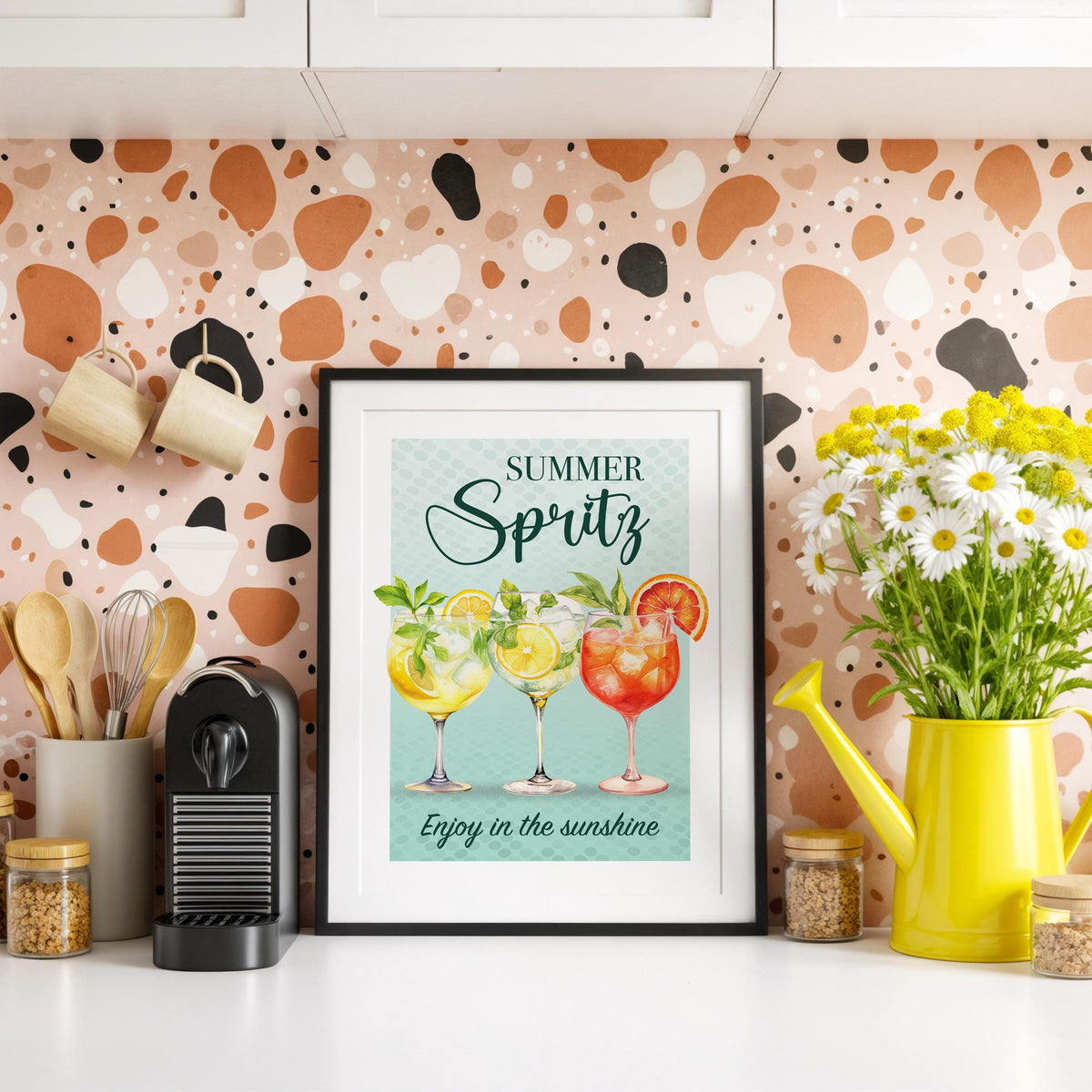 Hugo Spritz Print, Summer Cocktail Wall Art, Aperol Spritz Poster For A Garden Bar, Limoncello Spritz Print, Bright Kitchen Poster