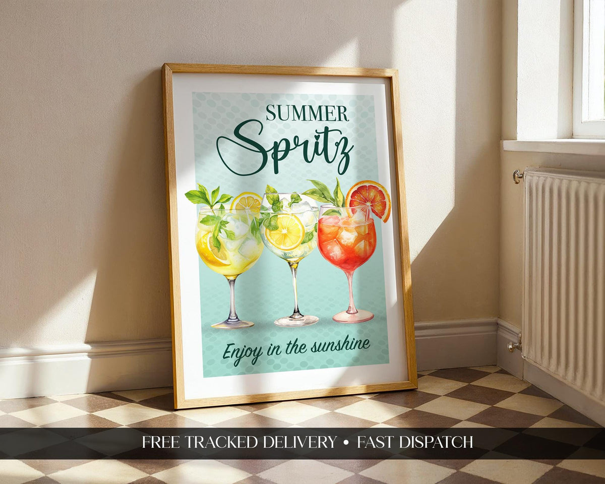 Hugo Spritz Print, Summer Cocktail Wall Art, Aperol Spritz Poster For A Garden Bar, Limoncello Spritz Print, Bright Kitchen Poster