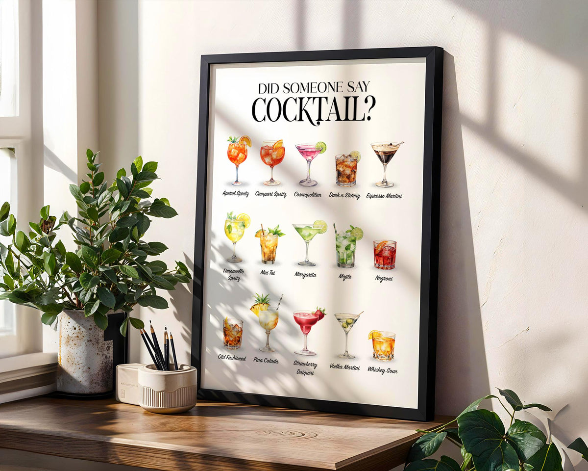 Cocktail Bar Print, Signature Cocktail Poster For A Kitchen Gallery Wall, Garden Bar Decor, Cocktail Gifts For Women, Outdoor Kitchen Decor