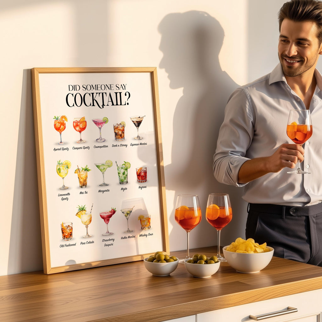 Cocktail Bar Print, Signature Cocktail Poster For A Kitchen Gallery Wall, Garden Bar Decor, Cocktail Gifts For Women, Outdoor Kitchen Decor