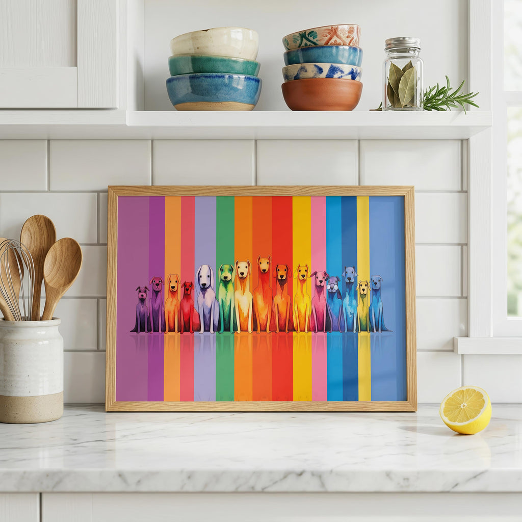Rainbow Dog Artwork, Pride Home Decor, Multicoloured Wall Art, Dog Birthday Gift, Dog Print For Kids Room, Rainbow Print Kids A5 A4