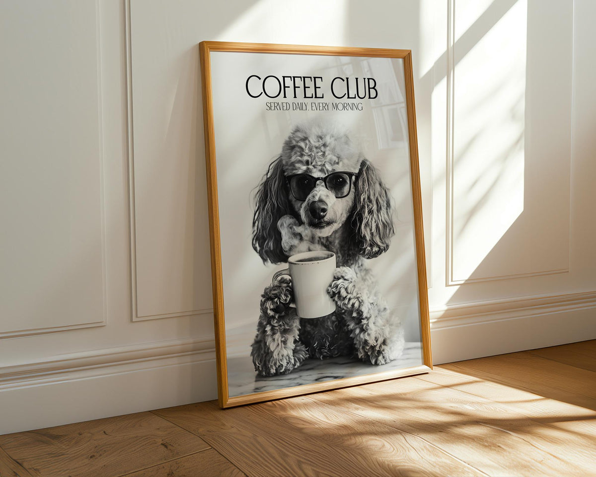 Poodle Print, Poodle Lovers Gift, Black and White Kitchen Wall Decor, Dog Home Decor, Coffee Wall Art For Kitchen, Coffee Machine Print A4