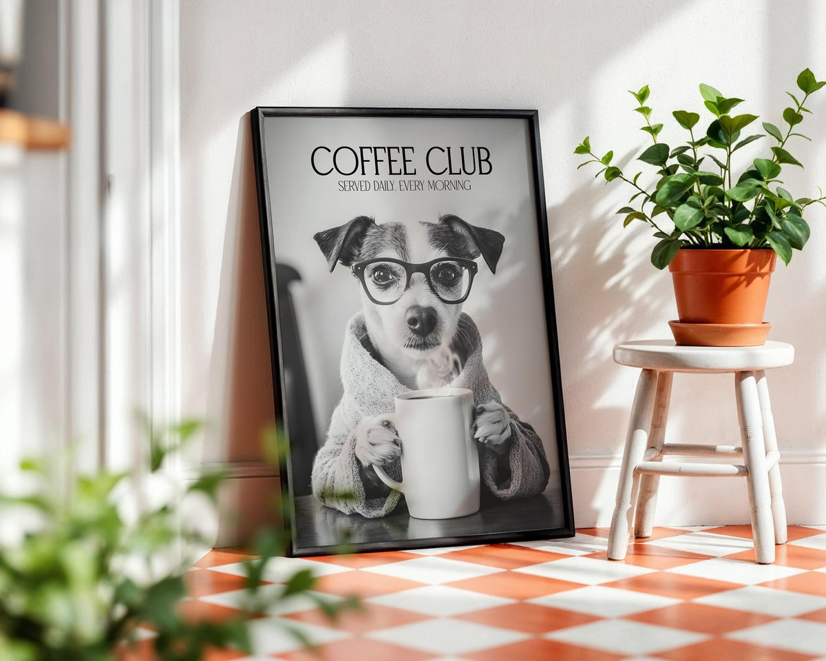 Jack Russell Print, Pet Owner Gifts, Funny Dog Wall Art, Coffee Drinking Dog, Dog Mum Gift, Jack Russell Wall Art A4 A5