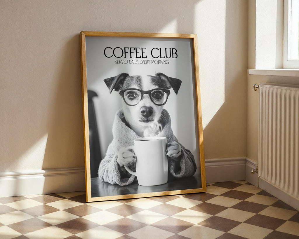 Jack Russell Print, Pet Owner Gifts, Funny Dog Wall Art, Coffee Drinking Dog, Dog Mum Gift, Jack Russell Wall Art A4 A5