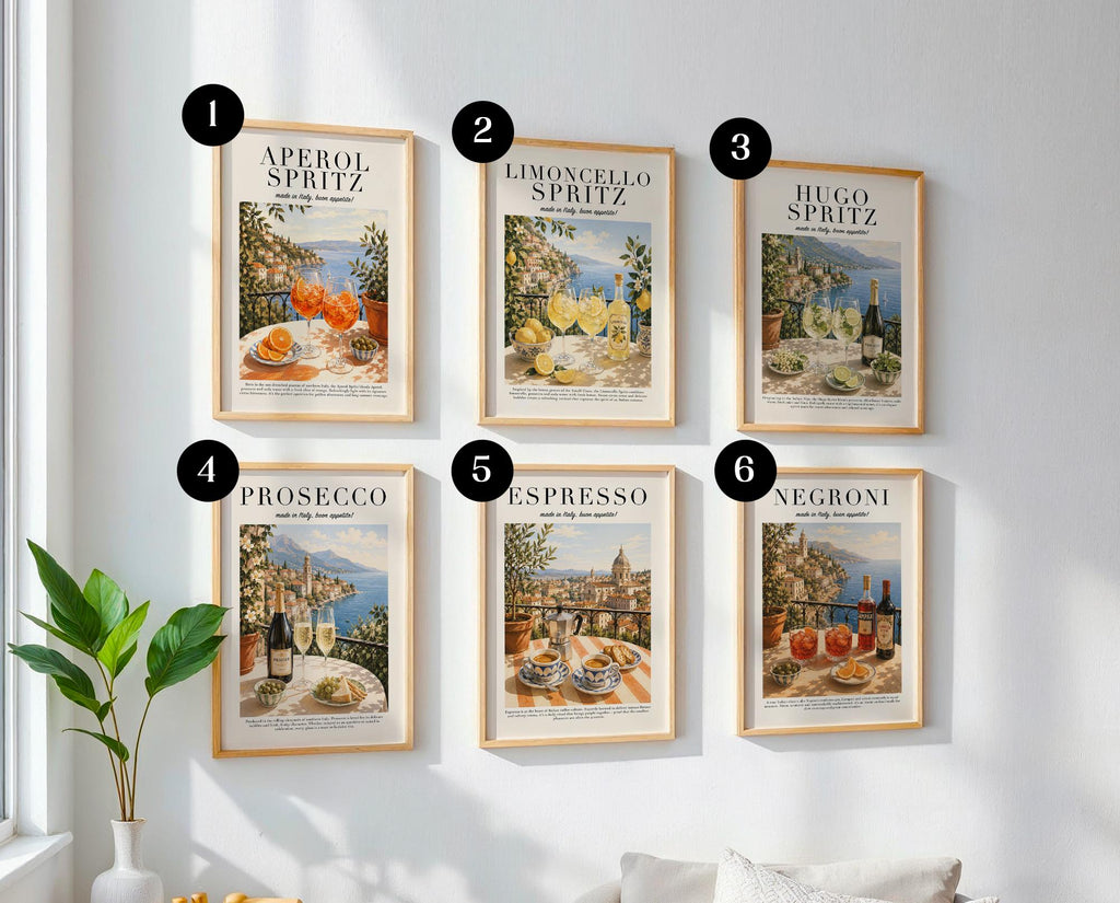 Italian Drinks Poster Set,  Aperitivo Prints, Italy Travel Prints, Coffee Wall Art, Mediterranean decor, Cocktail Prints, Italian Gift A4 A3